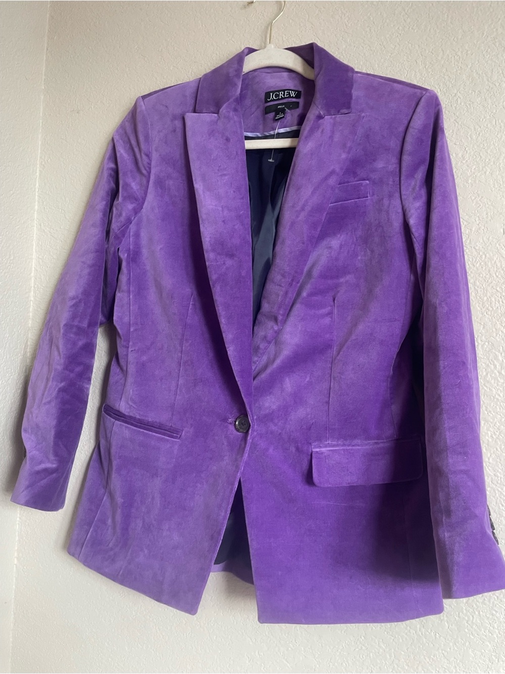 J. Crew Women's Willa Purple Stretch Velvet Blazer Jacket One Button 4 - Picture 5 of 9